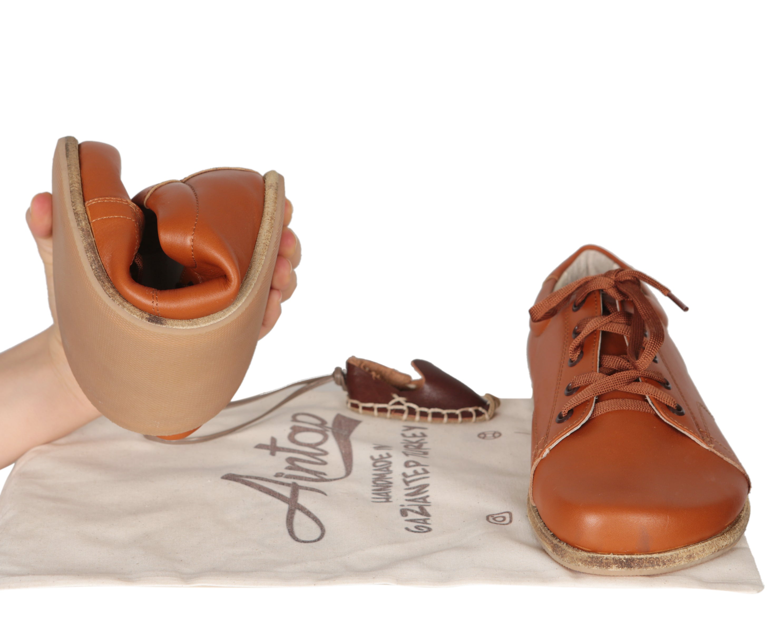 Tan Sneaker Wide Barefoot Smooth Leather Handmade Shoes 