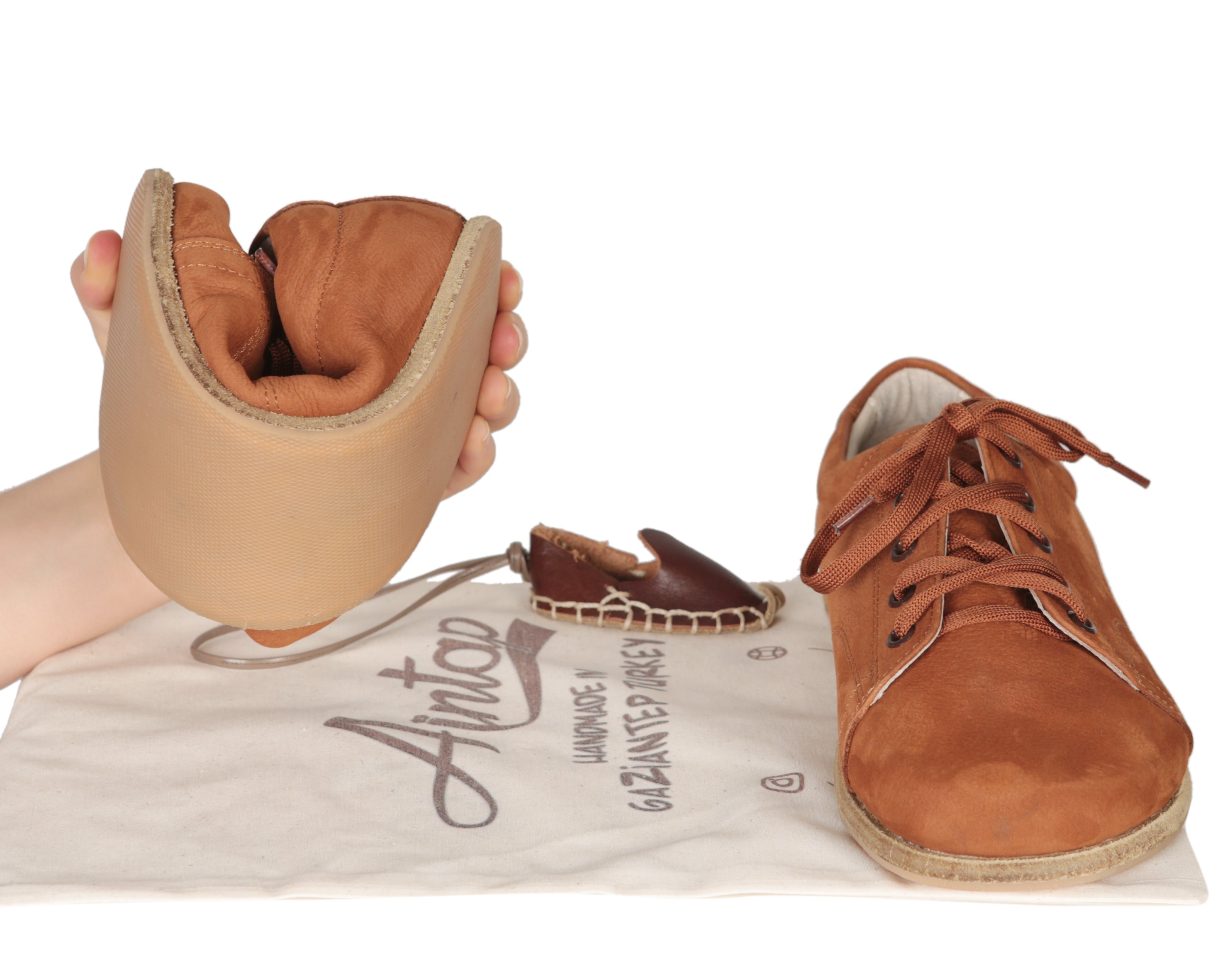 Tan Sneaker Wide Barefoot Nubuck Leather Handmade Shoes 
