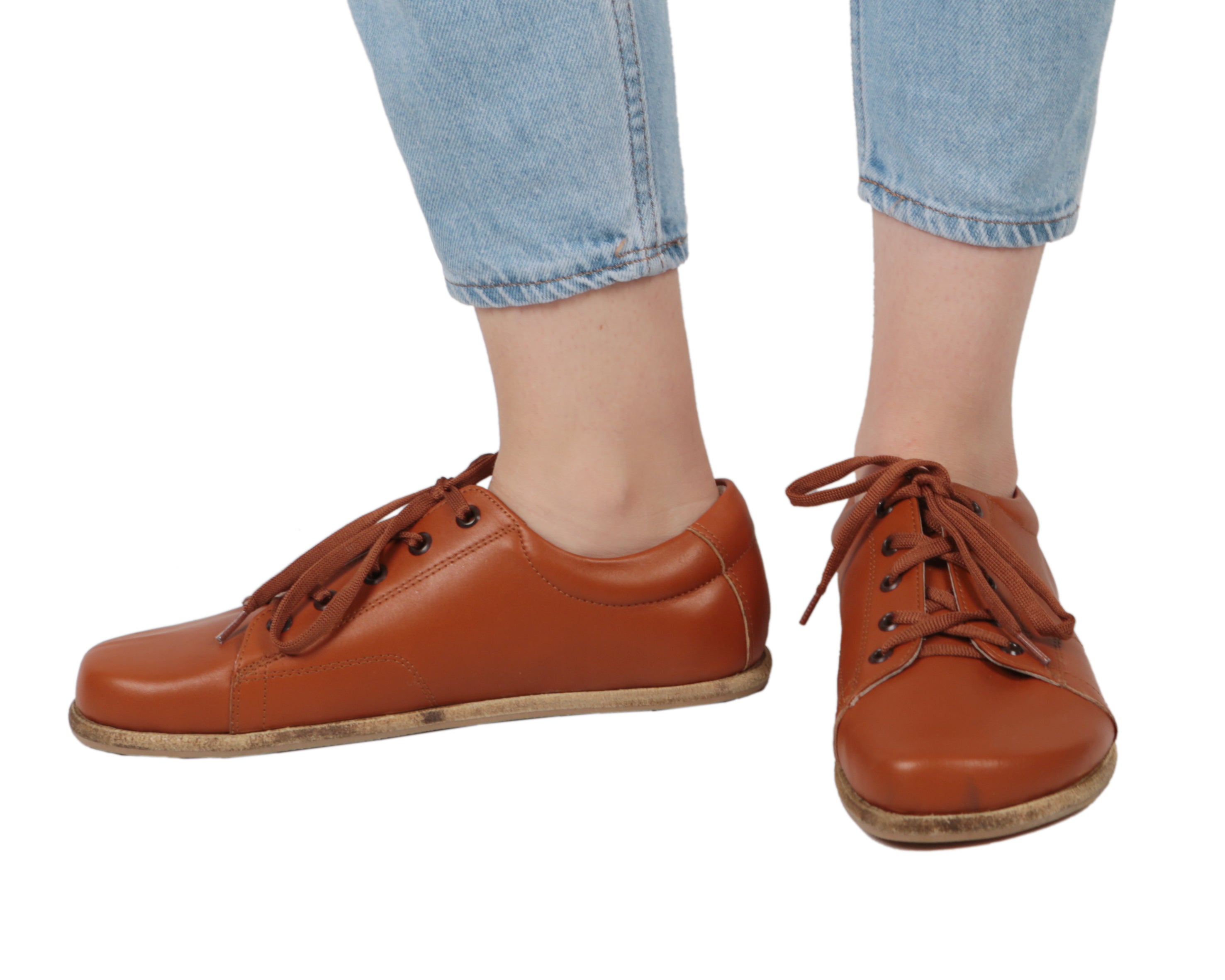 Tan Sneaker Wide Barefoot Smooth Leather Handmade Shoes 
