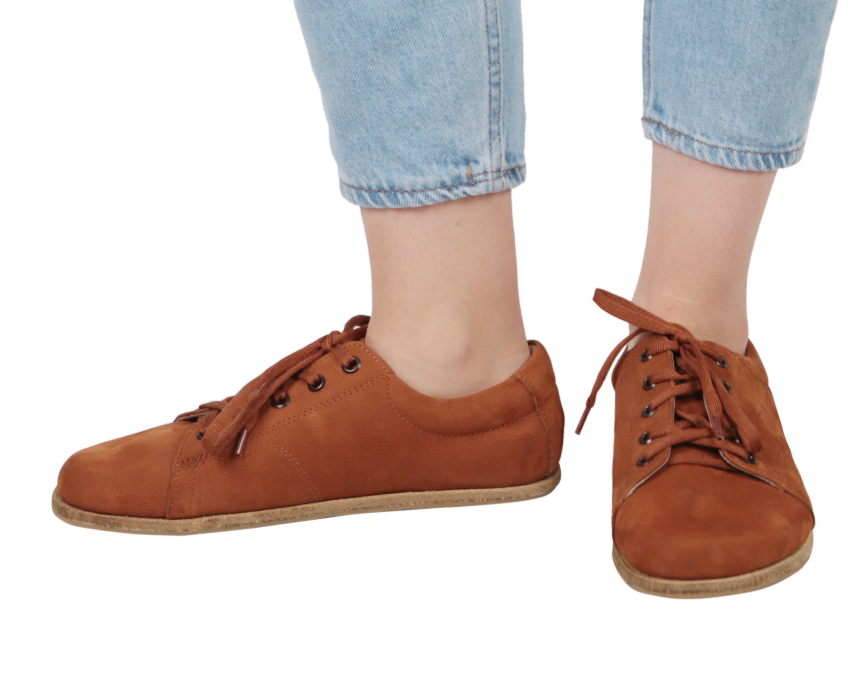 Tan Sneaker Wide Barefoot Nubuck Leather Handmade Shoes 