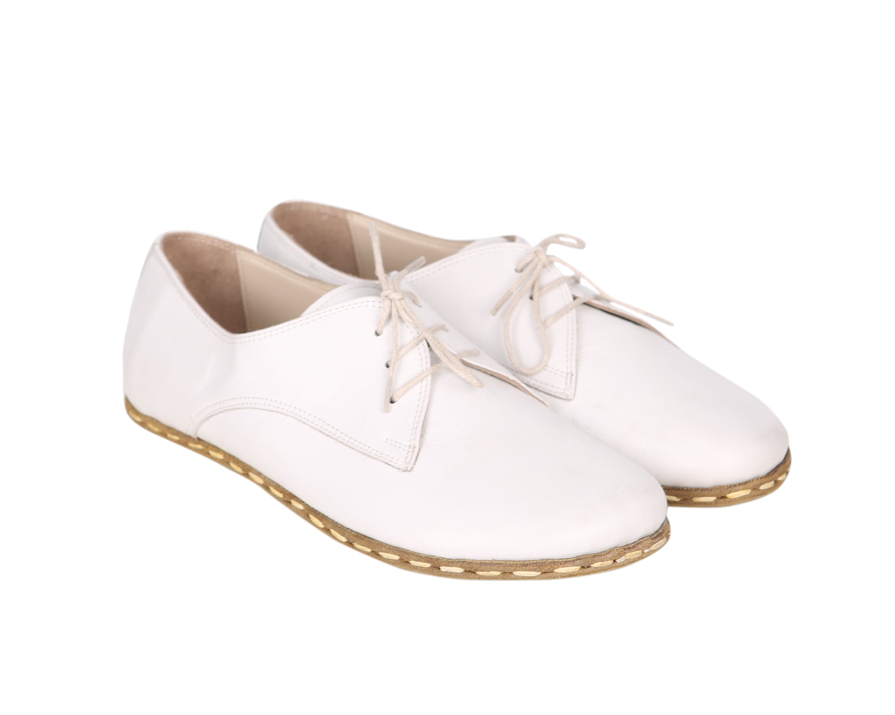 White Oxford Wide Barefoot Smooth Leather Handmade Sport Shoes 