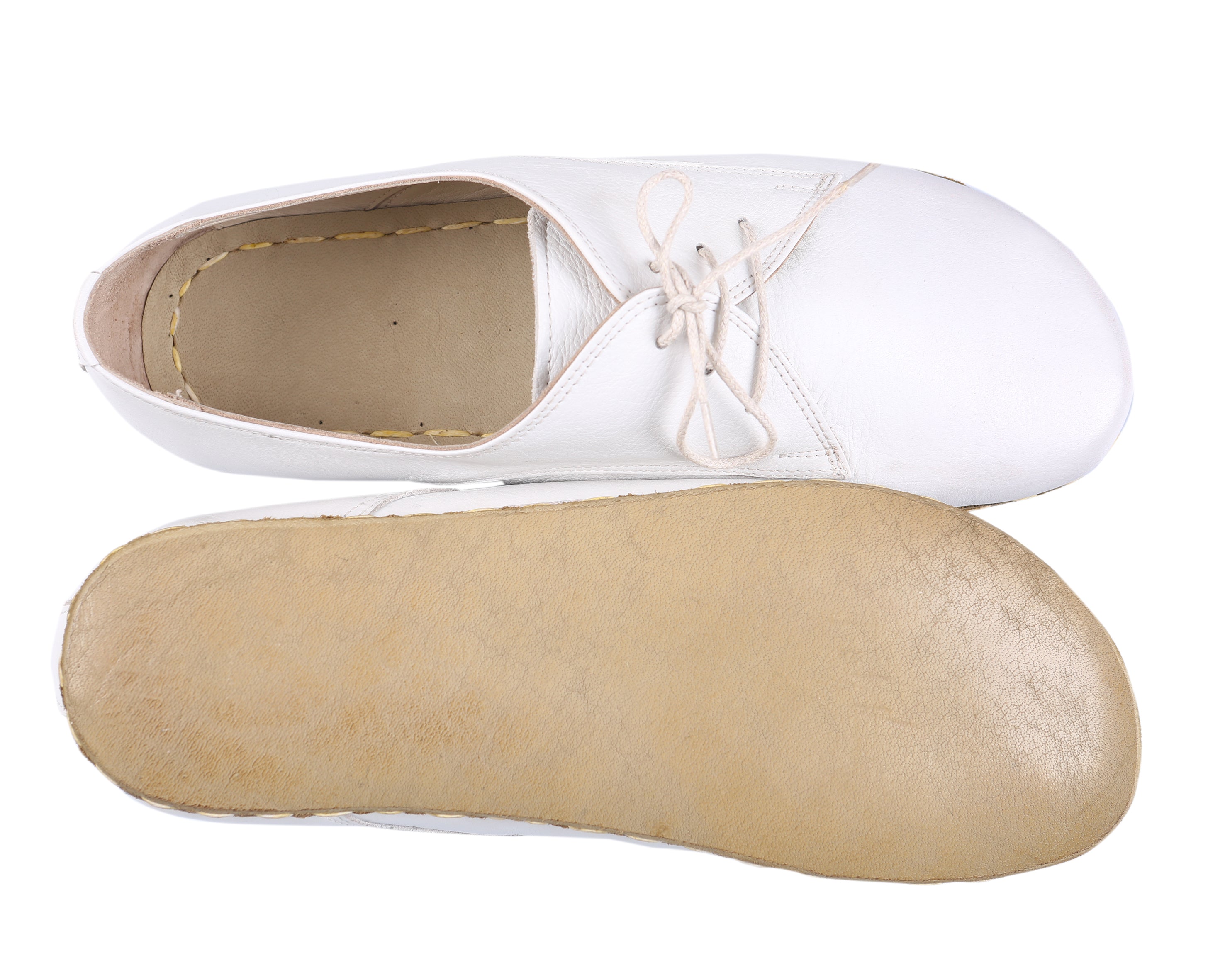 White Oxford Wide Barefoot Smooth Leather Handmade Sport Shoes 