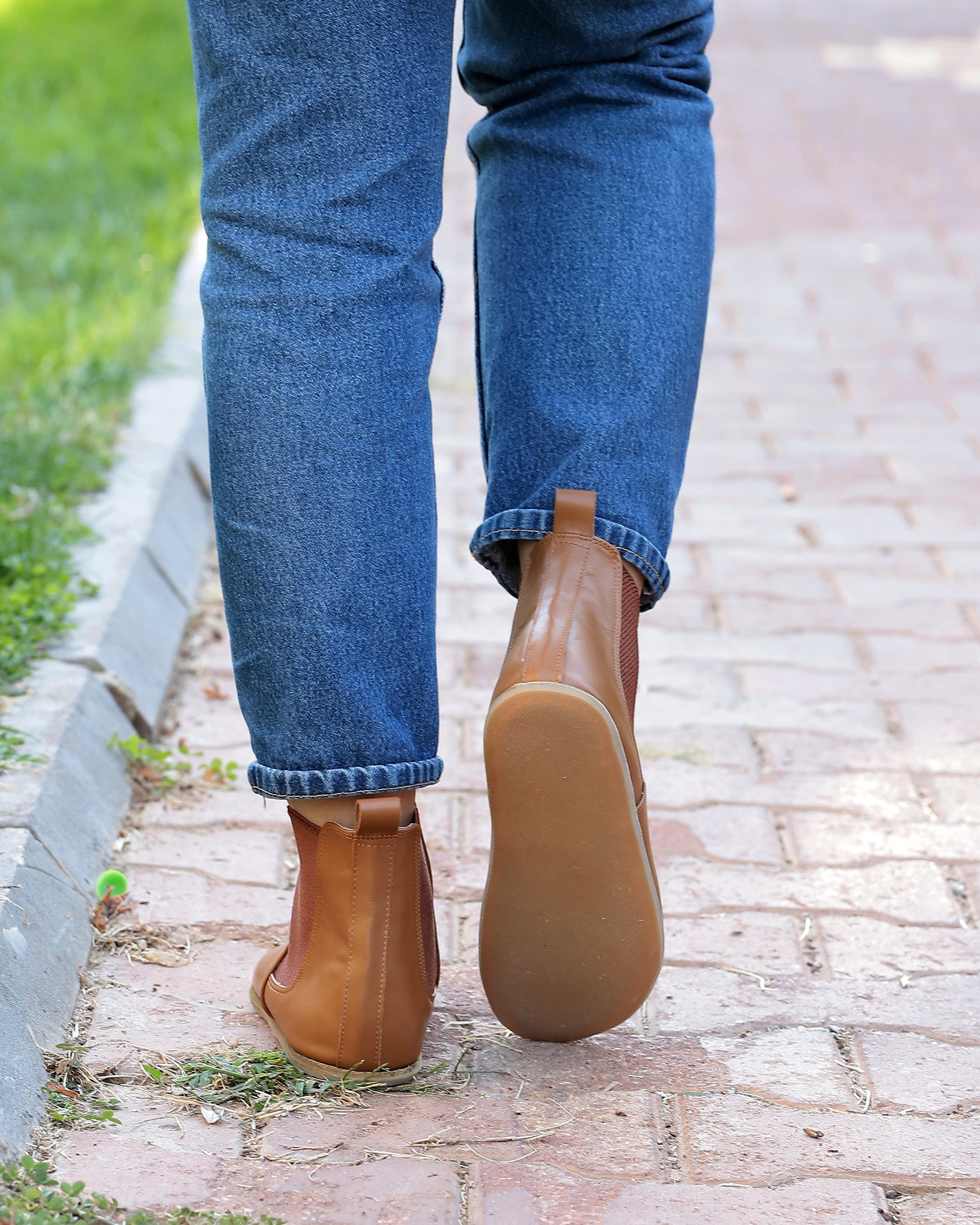 Tan Chelsea Boots Wide Barefoot Smooth Leather Handmade Shoes 