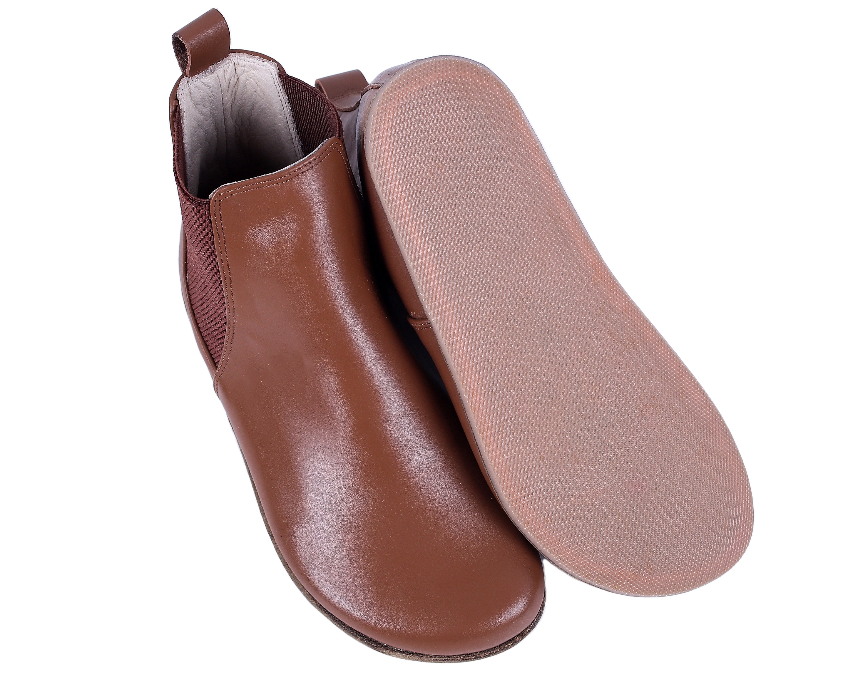 Tan Chelsea Boots Wide Barefoot Smooth Leather Handmade Shoes 