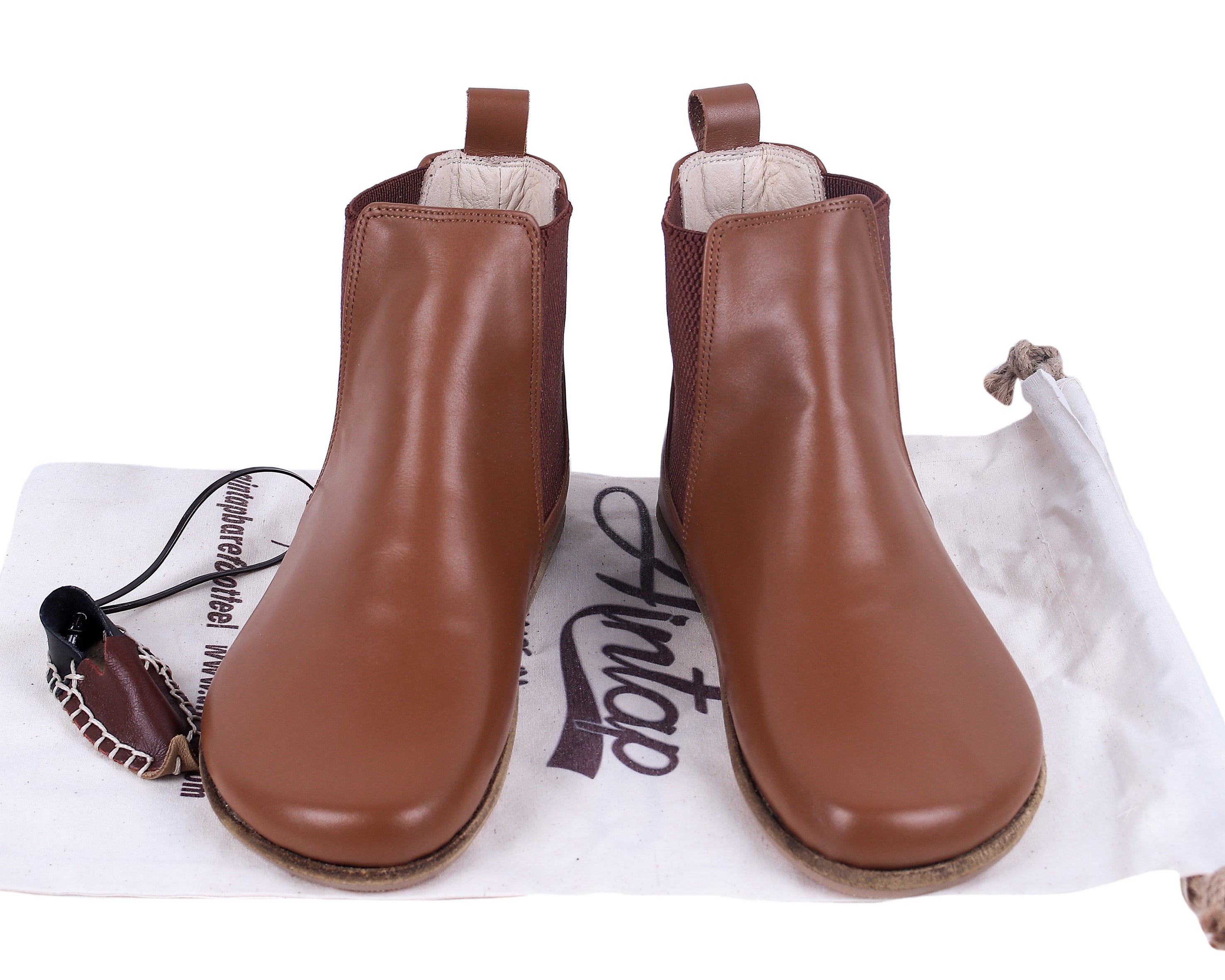 Tan Chelsea Boots Wide Barefoot Smooth Leather Handmade Shoes 